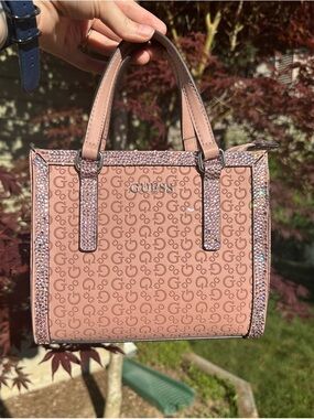 GUESS Blush Pink Crystal-Trim Logo Satchel